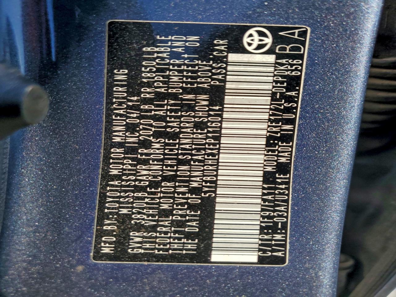 2014 Toyota Corolla L VIN: 5YFBURHEXEP116014 Lot: 96781785