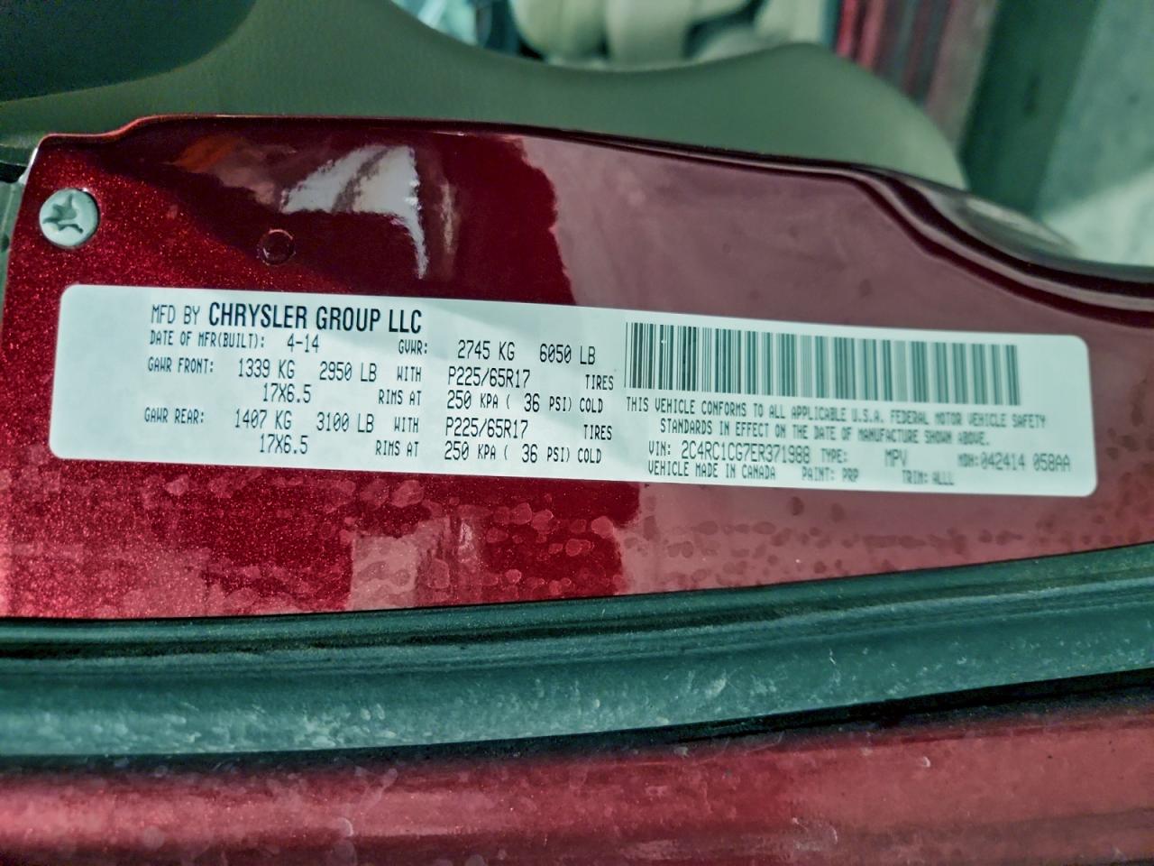 2014 Chrysler Town & Country Touring L VIN: 2C4RC1CG7ER371988 Lot: 94651005