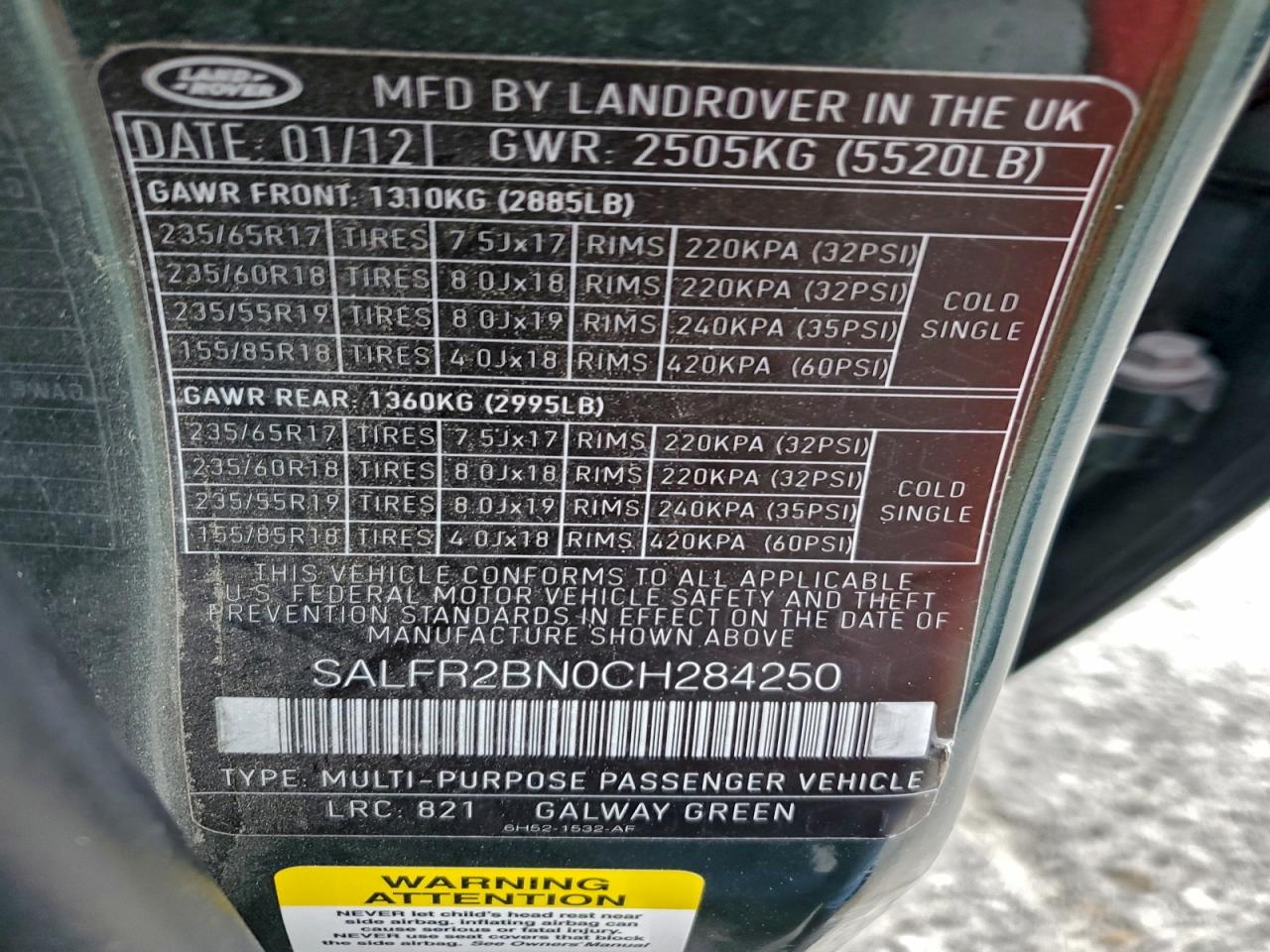 2012 Land Rover Lr2 Hse VIN: SALFR2BN0CH284250 Lot: 95110785