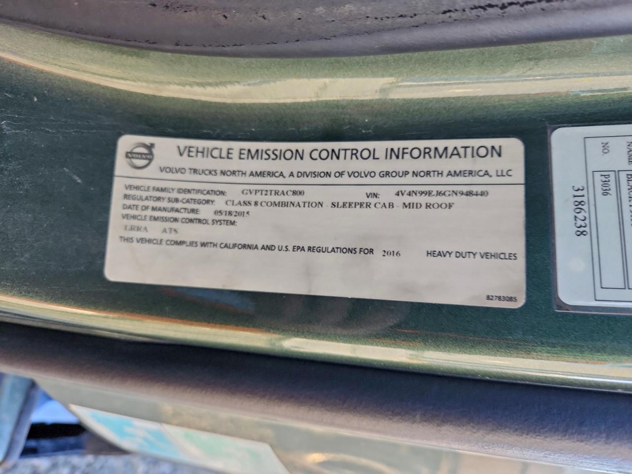 2016 Volvo Vn Vnl VIN: 4V4N99EJ6GN948440 Lot: 94640925