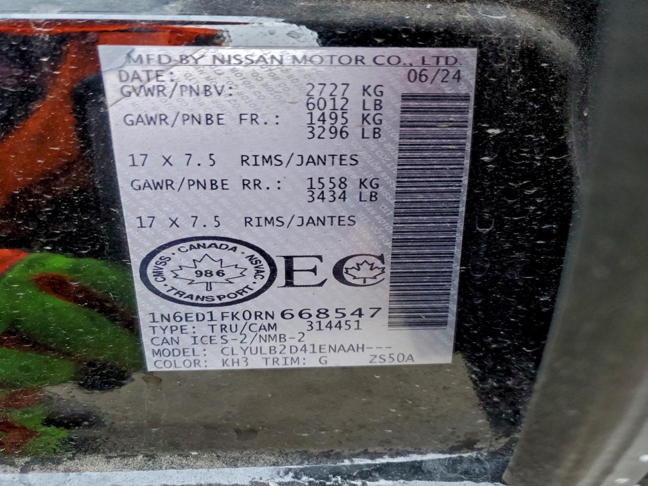 2024 Nissan Frontier Sv VIN: 1N6ED1FK0RN668547 Lot: 95033345