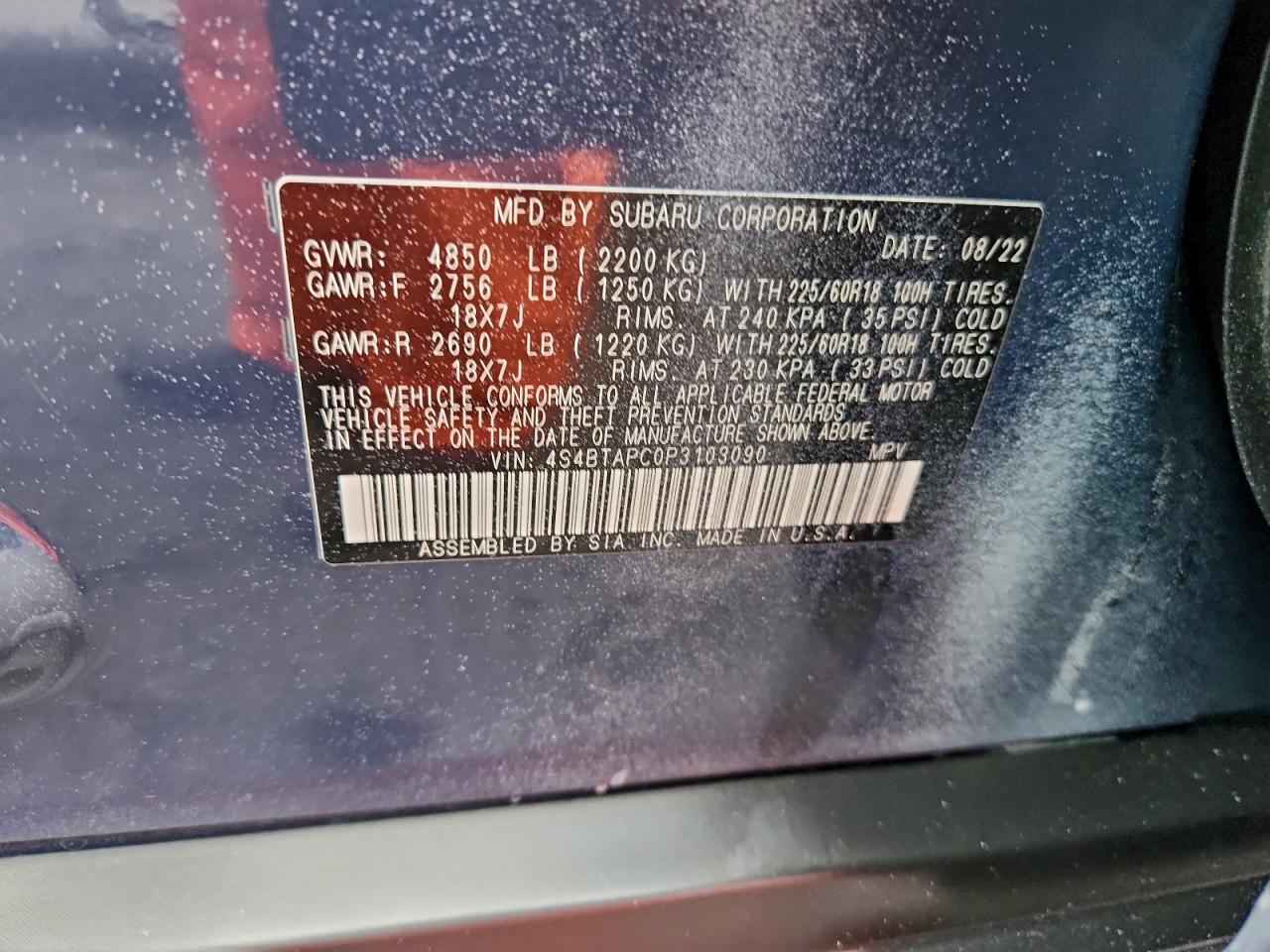 2023 Subaru Outback Touring VIN: 4S4BTAPC0P3103090 Lot: 96677705