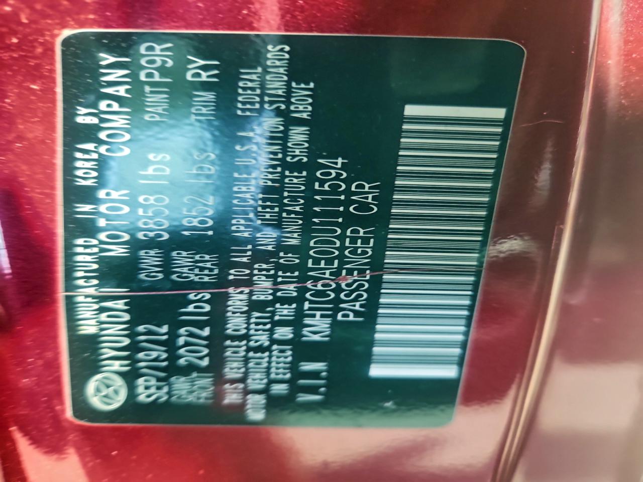 2013 Hyundai Veloster Turbo VIN: KMHTC6AE0DU111594 Lot: 96413775