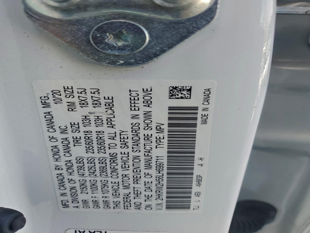 2020 Honda Cr-V Ex VIN: 2HKRW2H56LH699711 Lot: 94963605