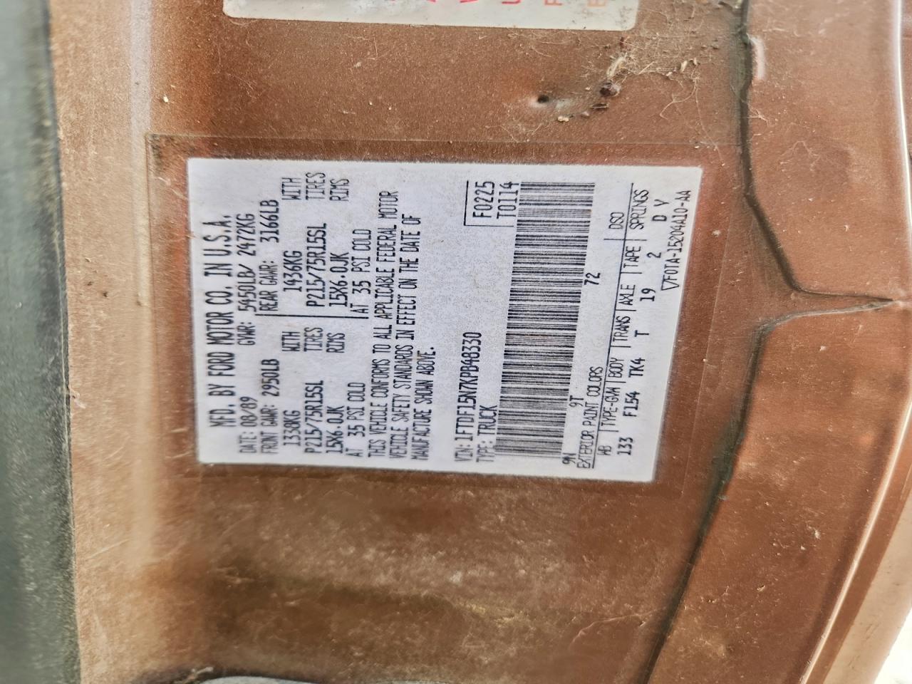 1989 Ford F150 VIN: 1FTDF15N7KPB48330 Lot: 94817215