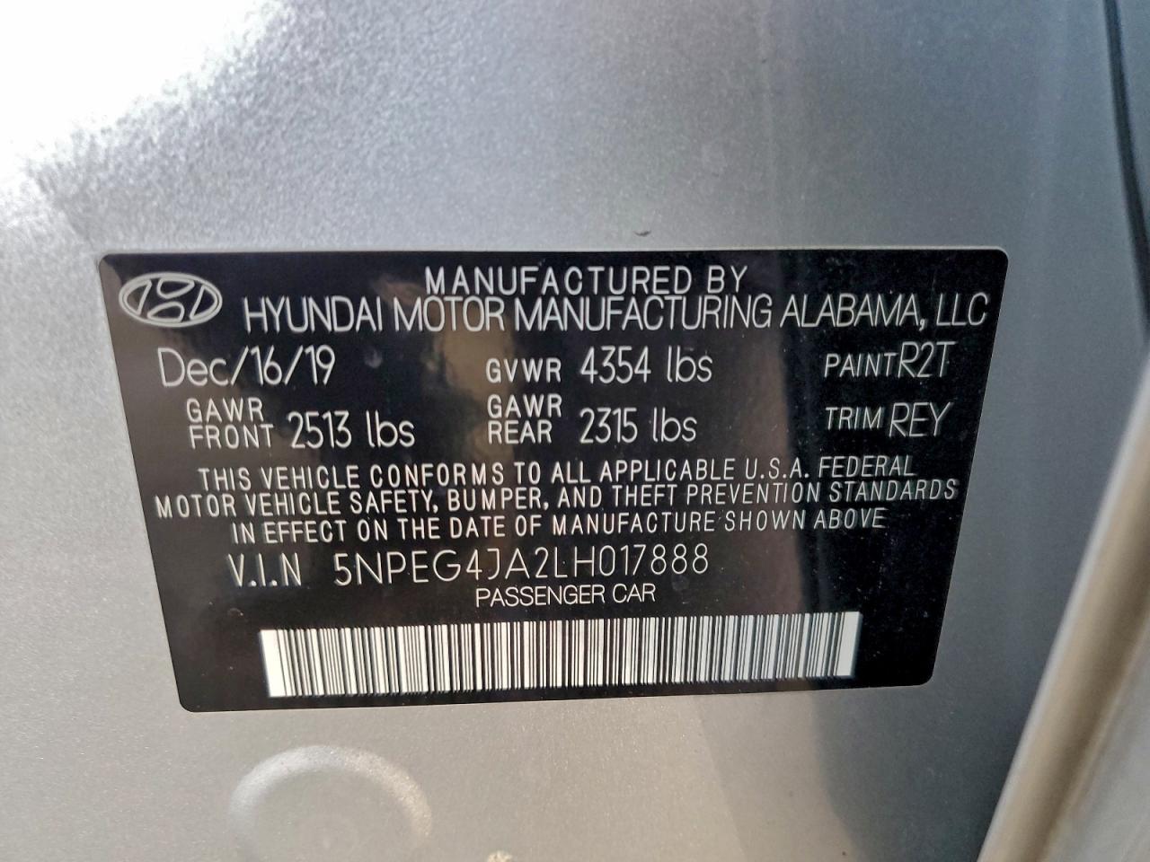 2020 Hyundai Sonata Se VIN: 5NPEG4JA2LH017888 Lot: 94886495