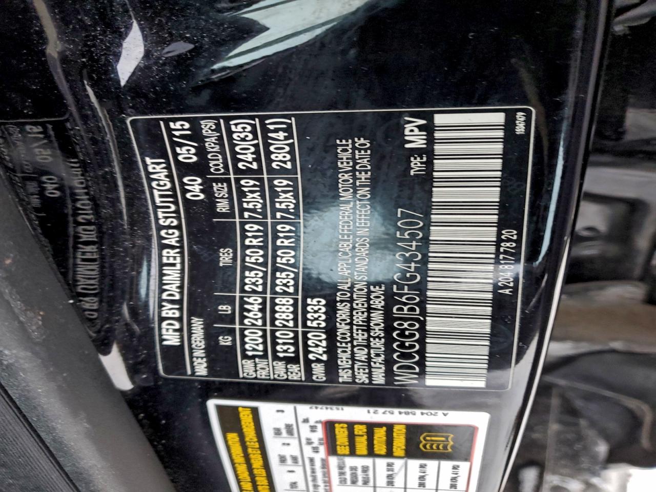 2015 Mercedes-Benz Glk 350 4Matic VIN: WDCGG8JB6FG434507 Lot: 94669735