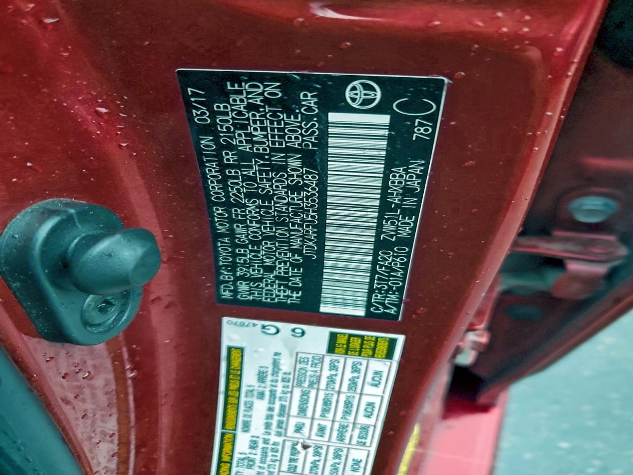 2017 Toyota Prius VIN: JTDKARFU5H3536487 Lot: 95646475