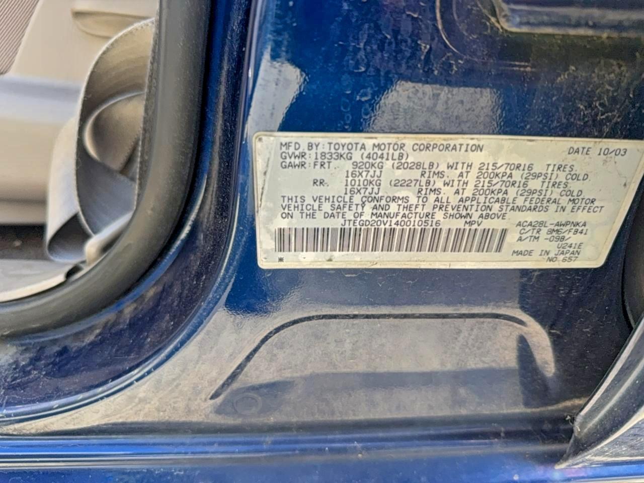 2004 Toyota Rav4 VIN: JTEGD20V140010516 Lot: 95096415