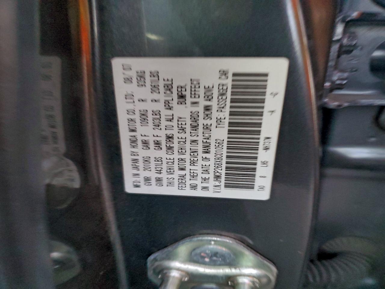 2008 Honda Accord Exl VIN: JHMCP268X8C010562 Lot: 93999505