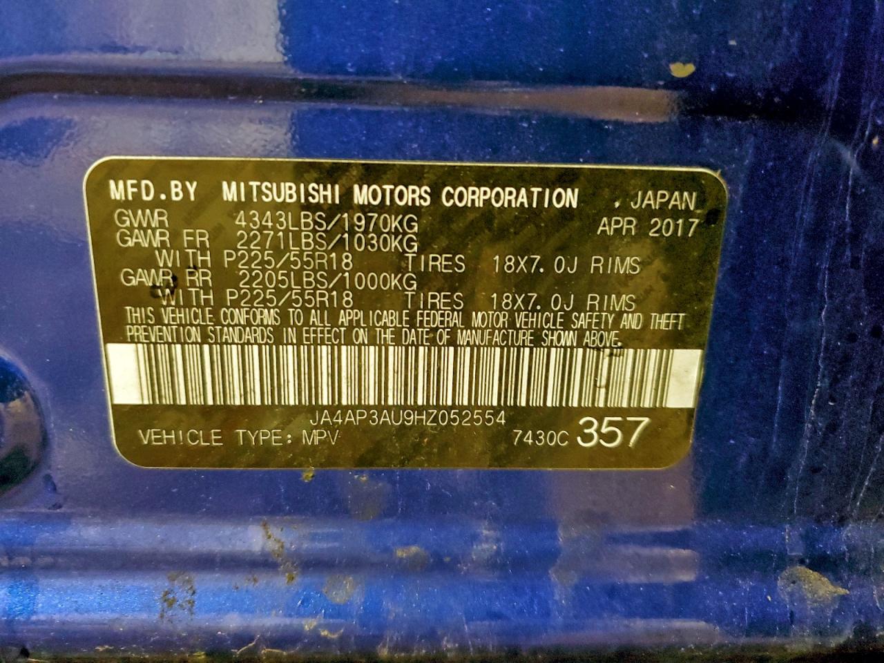 2017 Mitsubishi Outlander Sport Es VIN: JA4AP3AU9HZ052554 Lot: 94689495