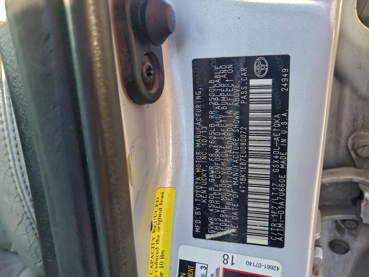 2014 Toyota Avalon Base VIN: 4T1BK1EB7EU080072 Lot: 95973265