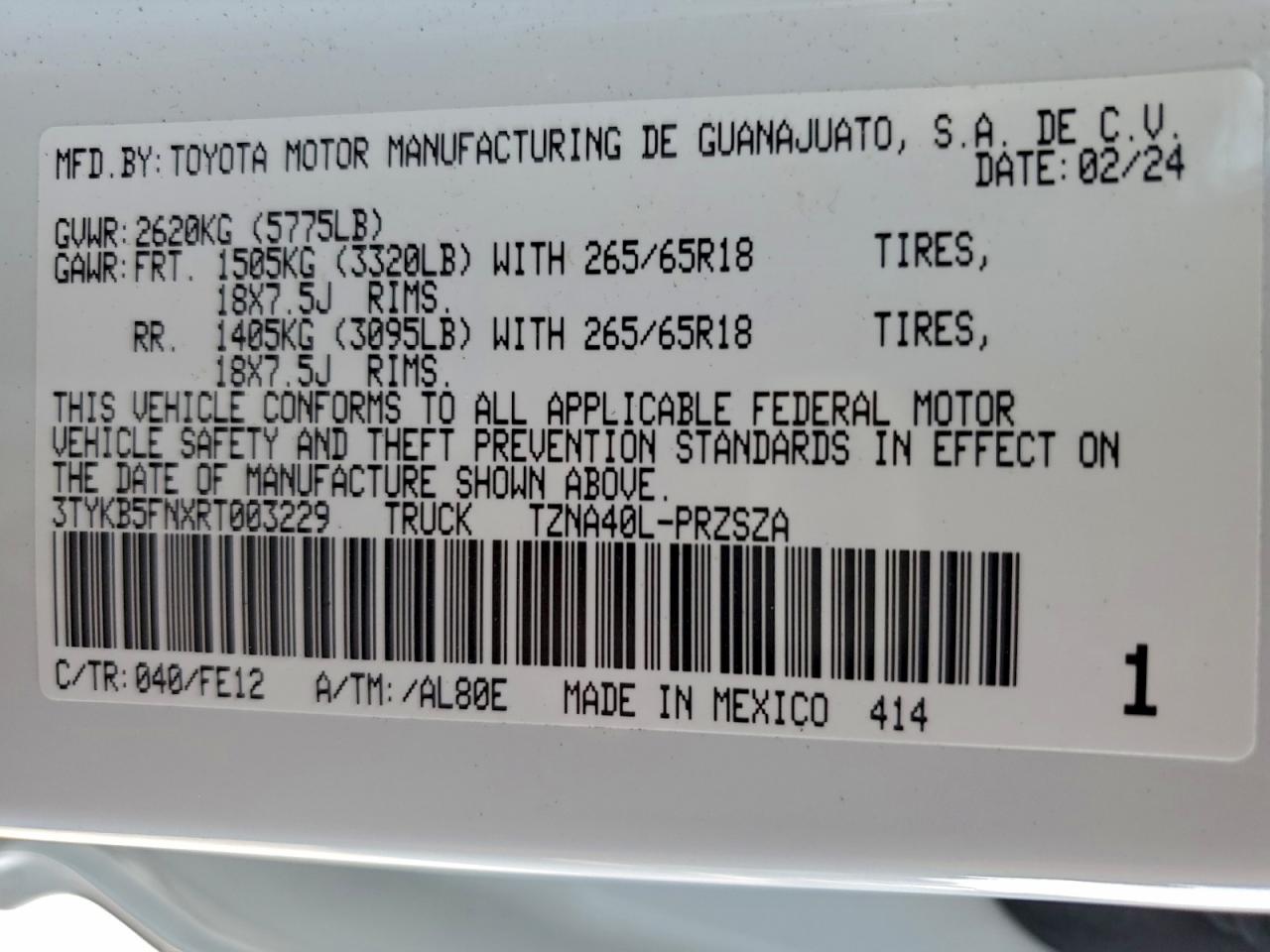 2024 Toyota Tacoma Double Cab VIN: 3TYKB5FNXRT003229 Lot: 96984215