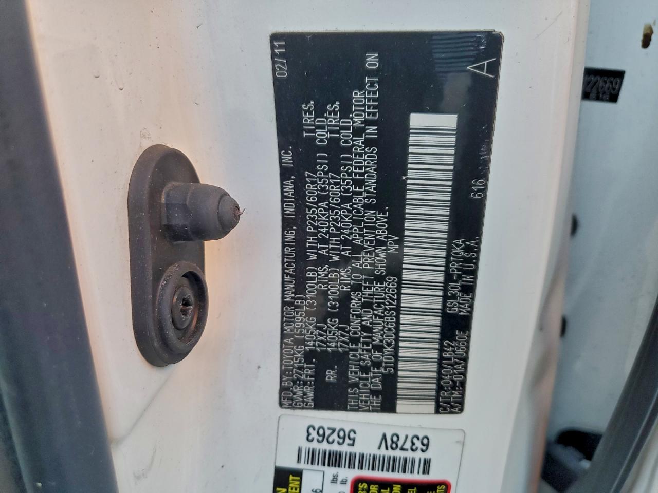 2011 Toyota Sienna Xle VIN: 5TDYK3DC6BS122669 Lot: 95801525