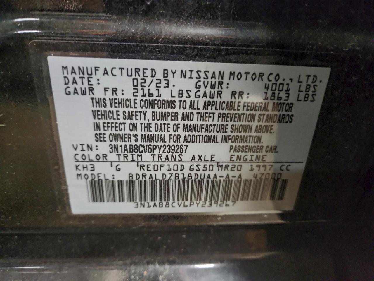 2023 Nissan Sentra Sv VIN: 3N1AB8CV6PY239267 Lot: 94667785