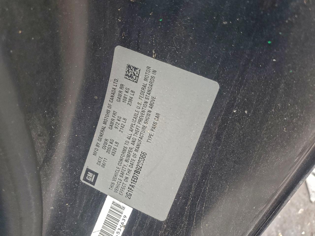 2011 Chevrolet Camaro Ls VIN: 2G1FA1ED7B9205566 Lot: 96108695