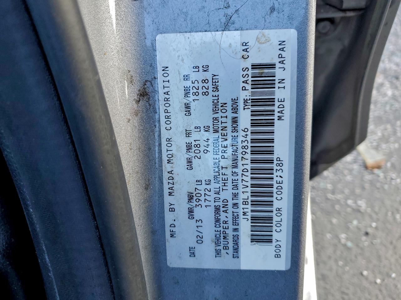 2013 Mazda 3 I VIN: JM1BL1V77D1798346 Lot: 94530085