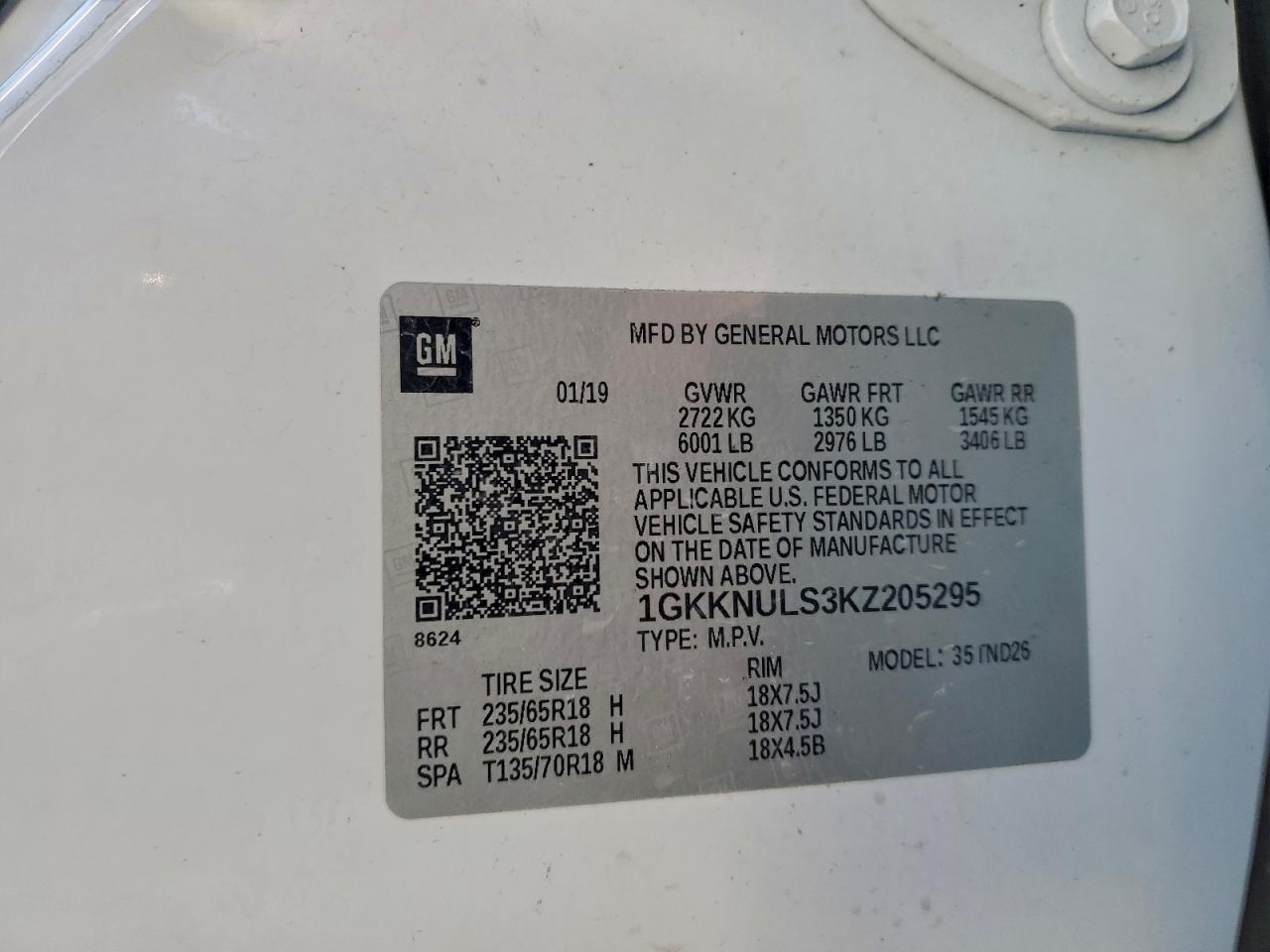 2019 GMC Acadia Slt-1 VIN: 1GKKNULS3KZ205295 Lot: 96387305