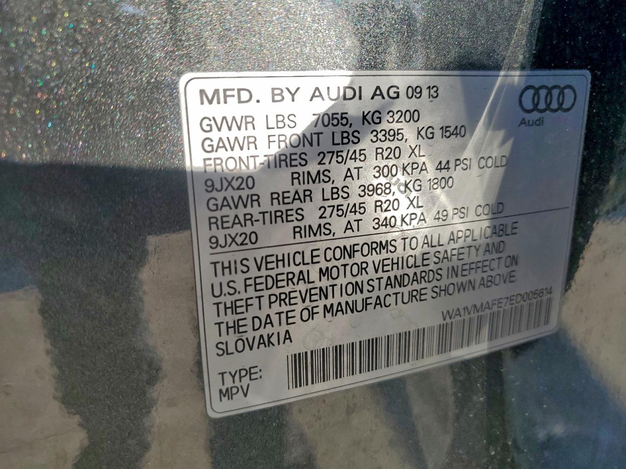 2014 Audi Q7 Prestige VIN: WA1VMAFE7ED005614 Lot: 96533345