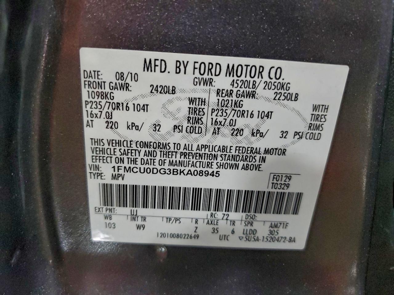 2011 Ford Escape Xlt VIN: 1FMCU0DG3BKA08945 Lot: 95282425