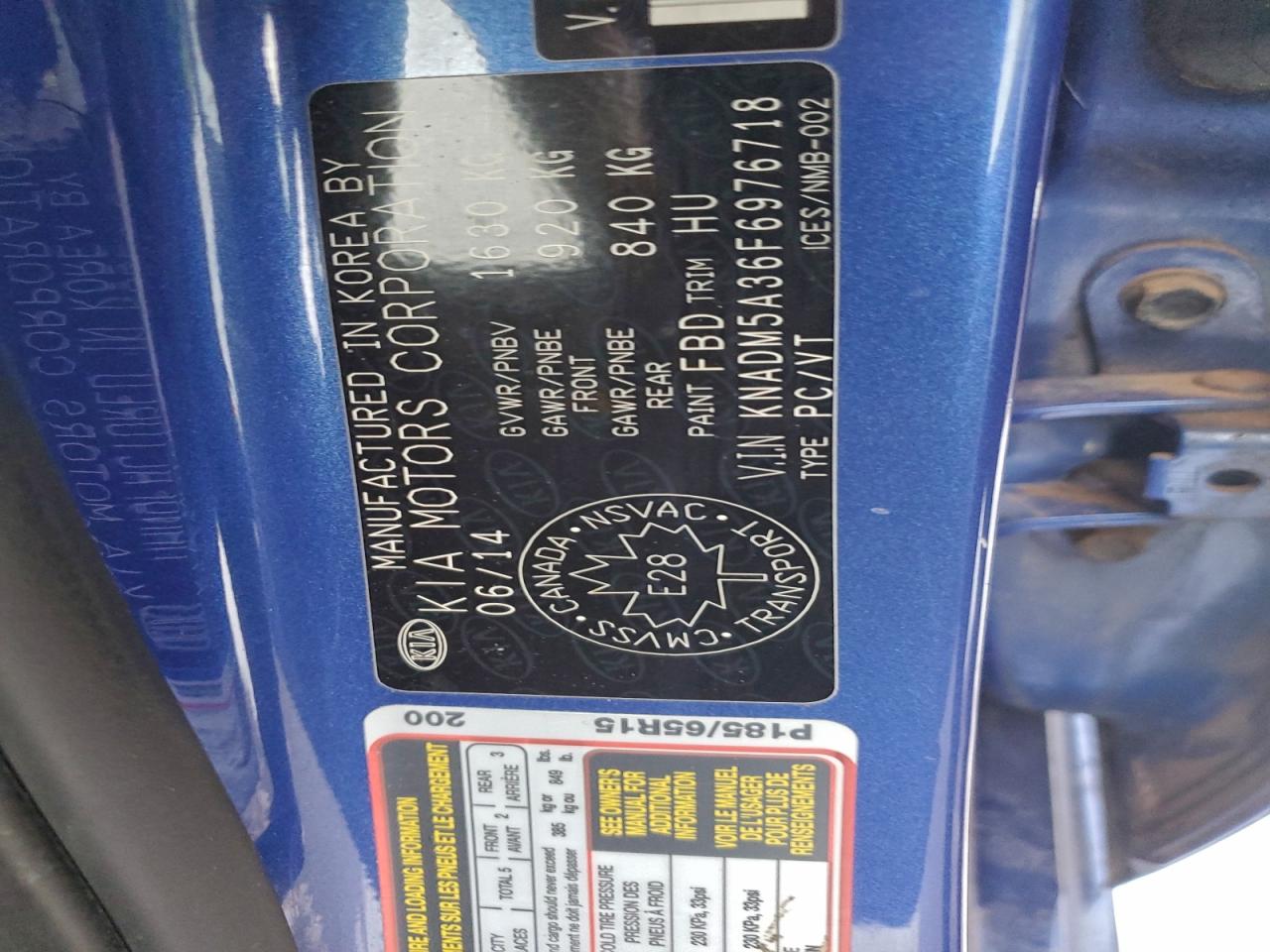 2015 Kia Rio Lx VIN: KNADM5A36F6976718 Lot: 95071255