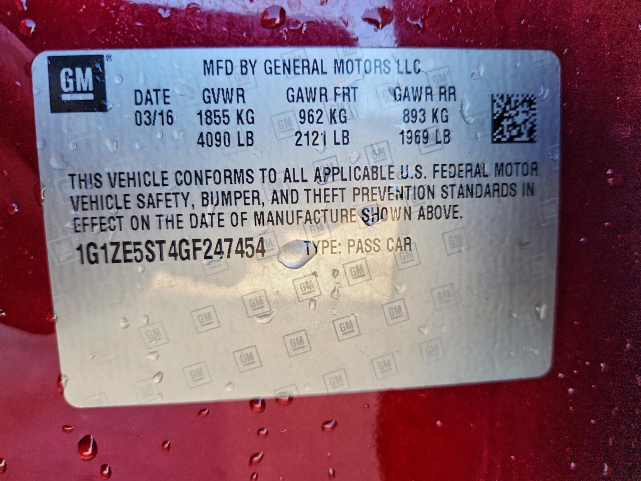 2016 Chevrolet Malibu Lt VIN: 1G1ZE5ST4GF247454 Lot: 95654385