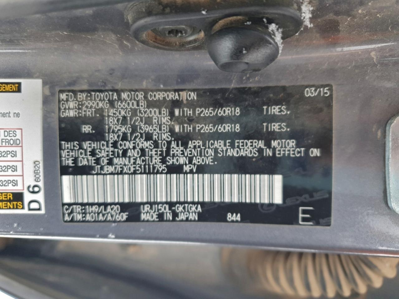 2015 Lexus Gx 460 VIN: JTJBM7FX0F5111795 Lot: 94442445