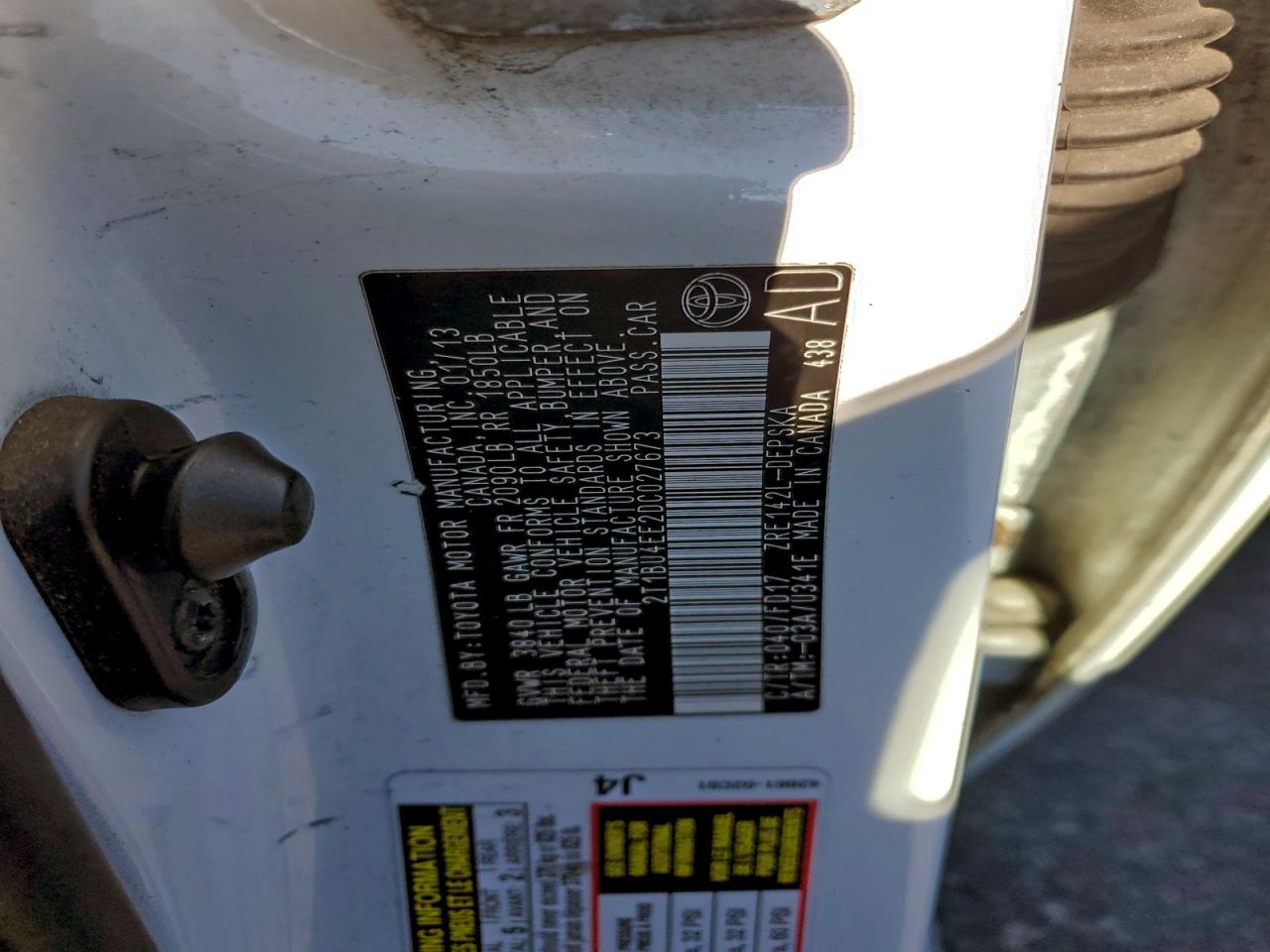 2013 Toyota Corolla Base VIN: 2T1BU4EE2DC027673 Lot: 94645605