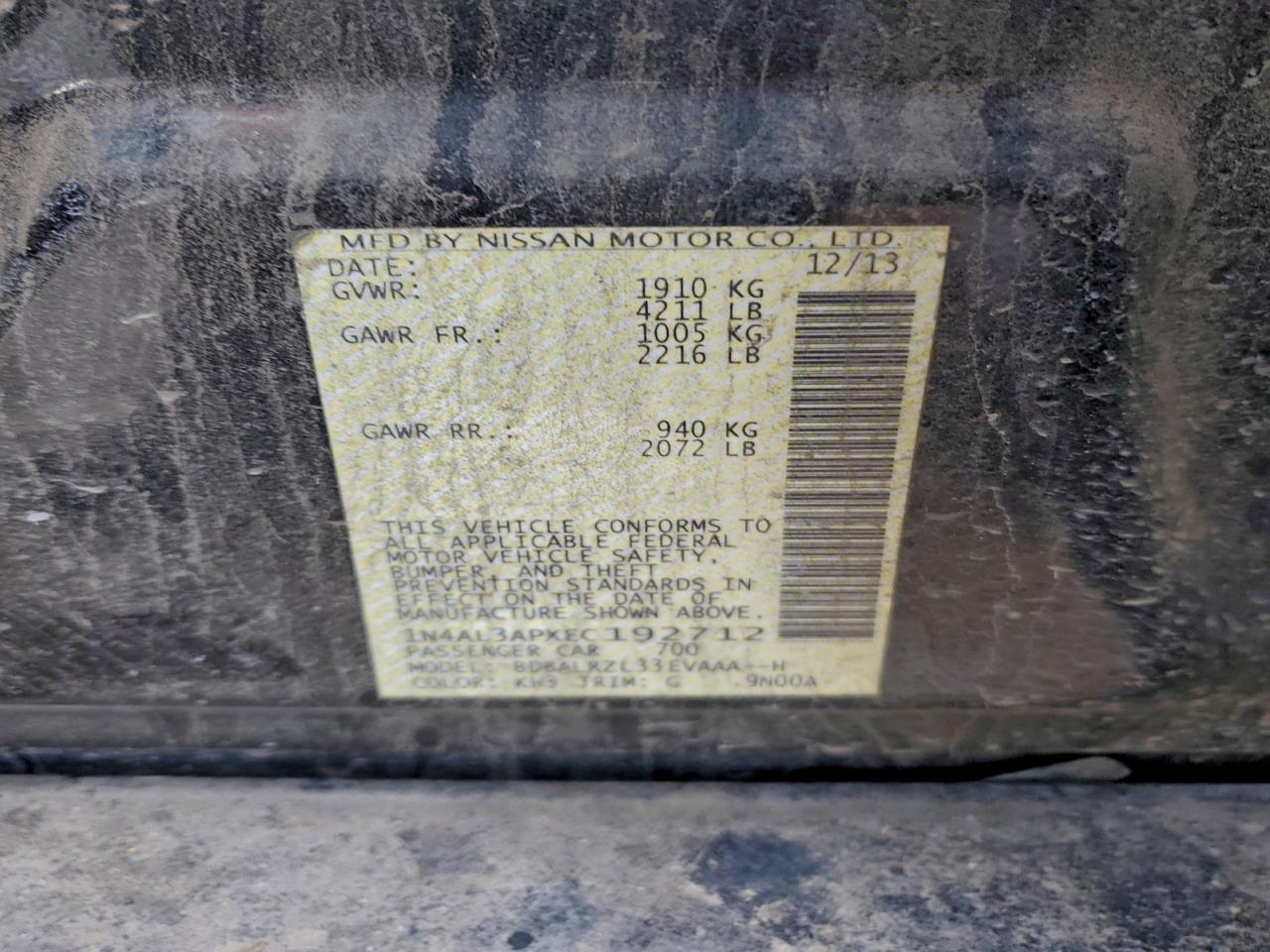 2014 Nissan Altima 2.5 VIN: 1N4AL3APXEC192712 Lot: 94522395