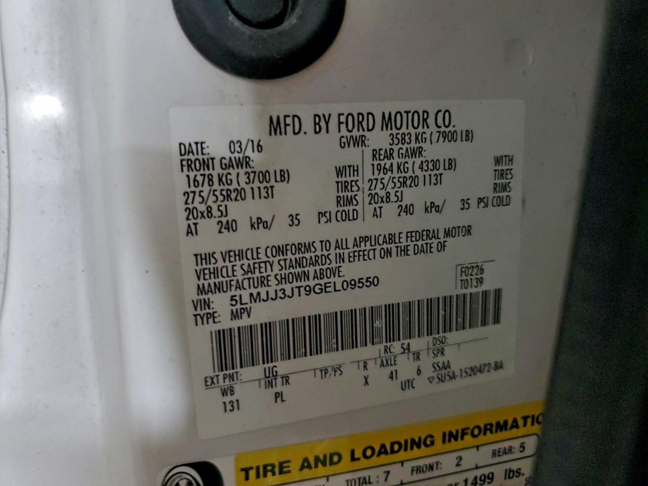 2016 Lincoln Navigator L Select VIN: 5LMJJ3JT9GEL09550 Lot: 97149275