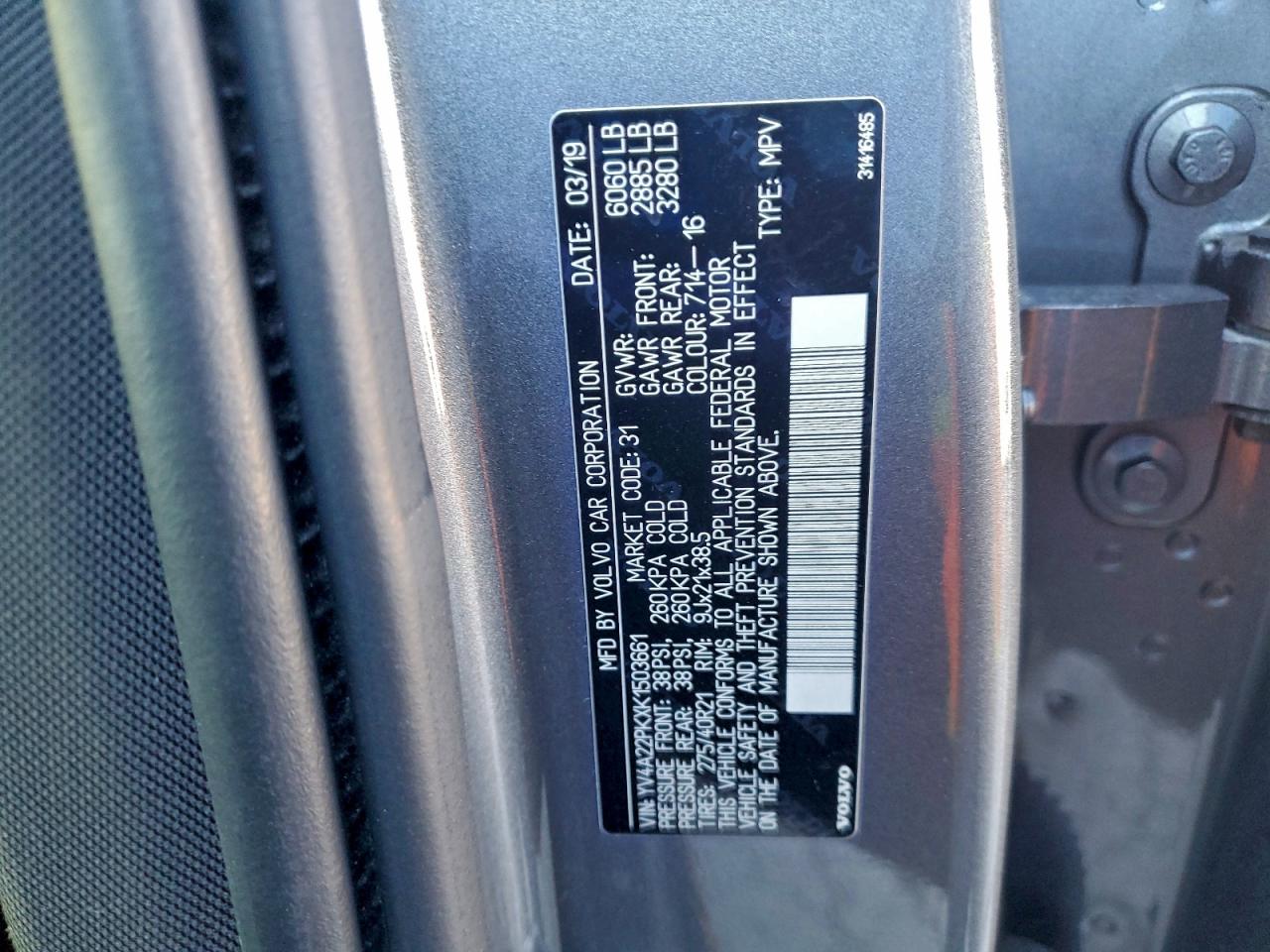 2019 Volvo Xc90 T6 Momentum VIN: YV4A22PKXK1503661 Lot: 94528995