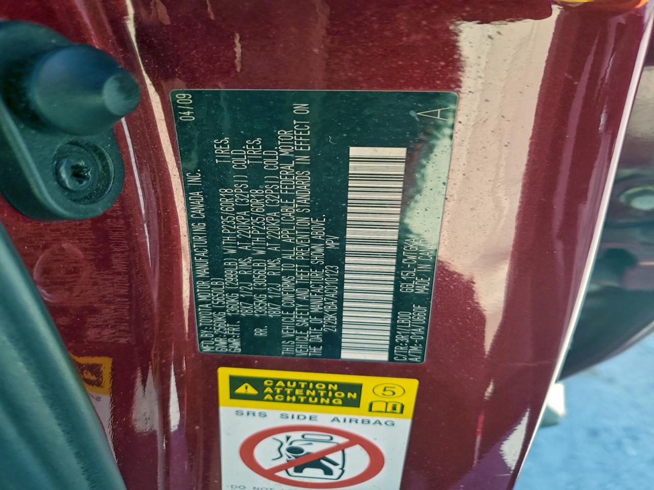 2010 Lexus Rx 350 VIN: 2T2BK1BA7AC010123 Lot: 96163245