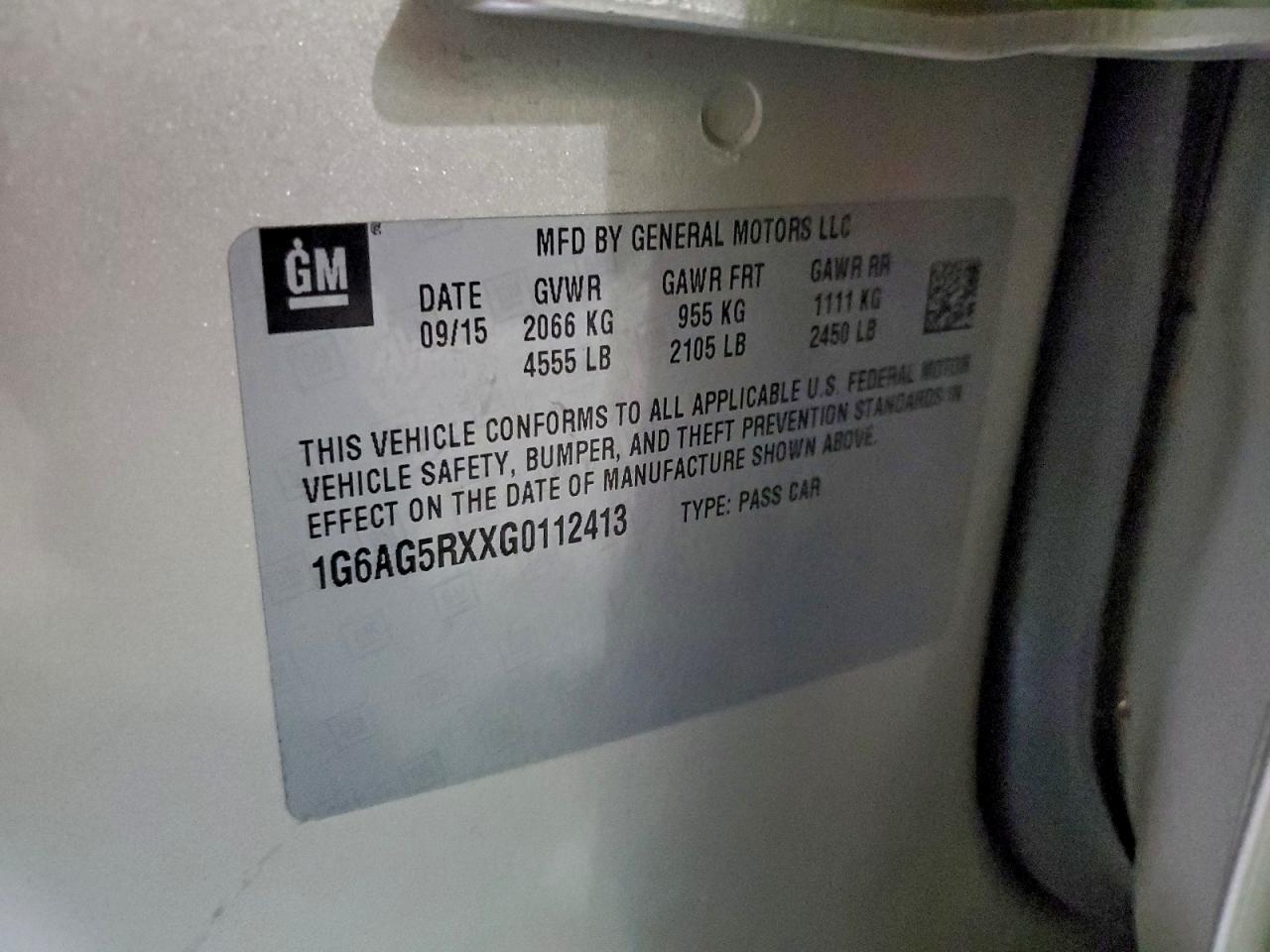 2016 Cadillac Ats VIN: 1G6AG5RXXG0112413 Lot: 95197345