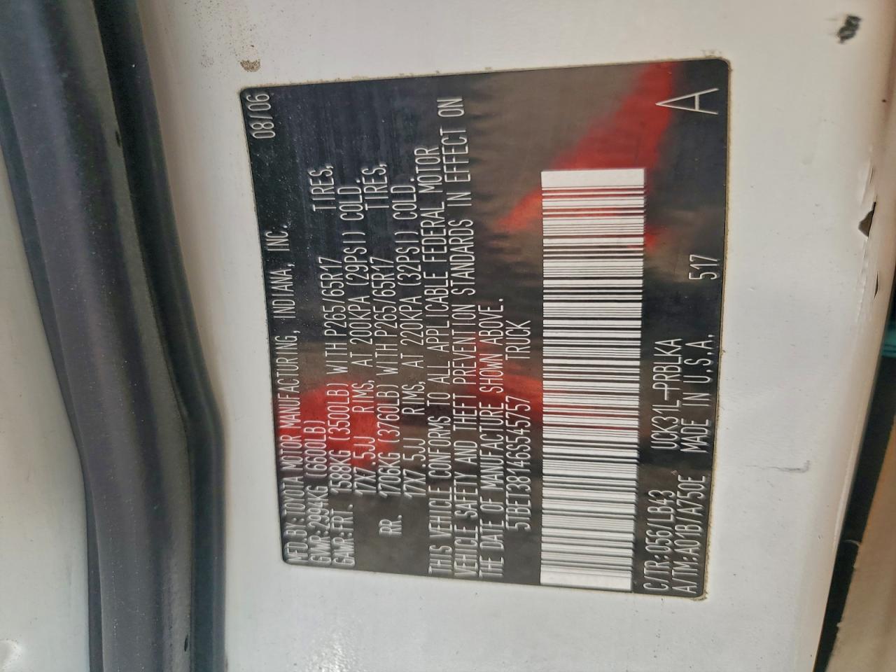 2006 Toyota Tundra Double Cab Limited VIN: 5TBET38146S545757 Lot: 94833605