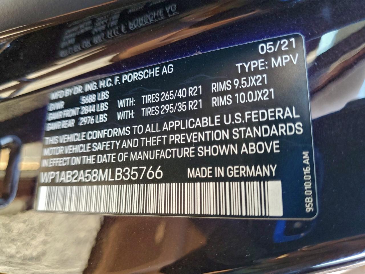 2021 Porsche Macan S VIN: WP1AB2A58MLB35766 Lot: 94579065