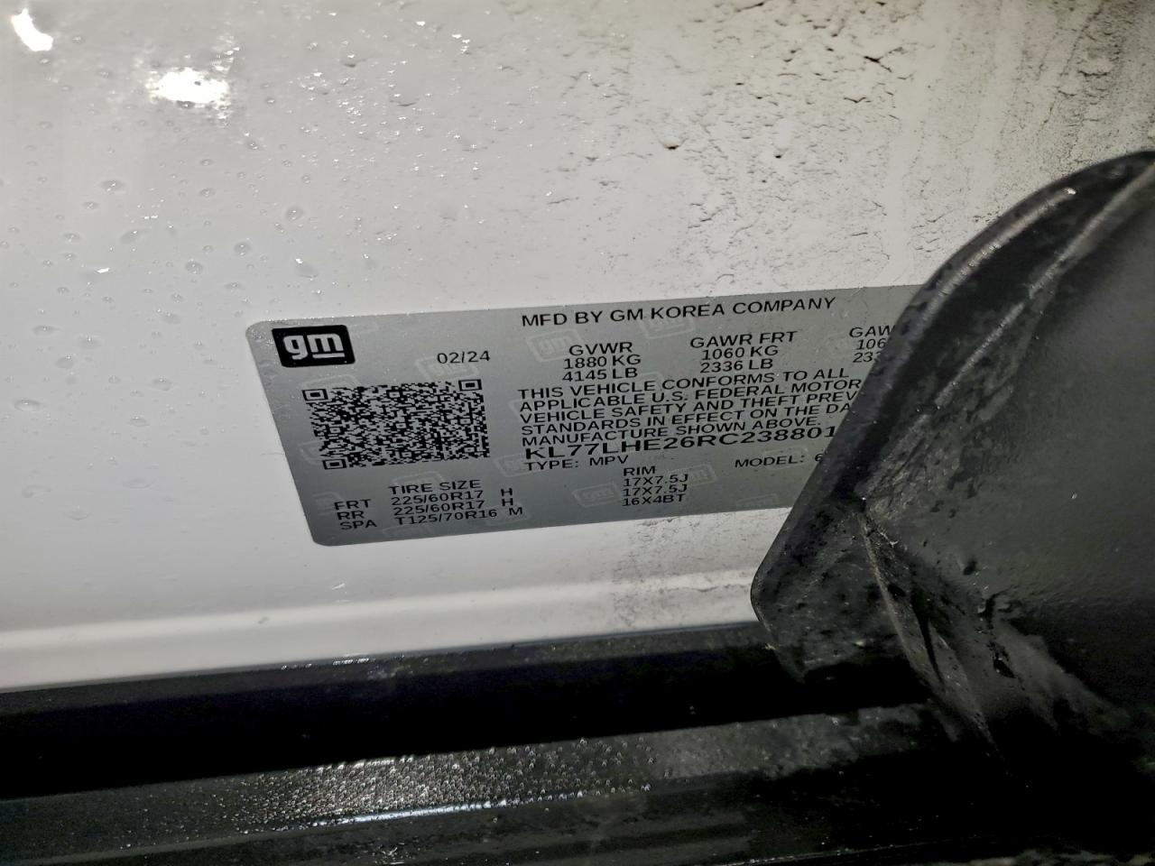 2024 Chevrolet Trax 1Lt VIN: KL77LHE26RC238801 Lot: 95151195