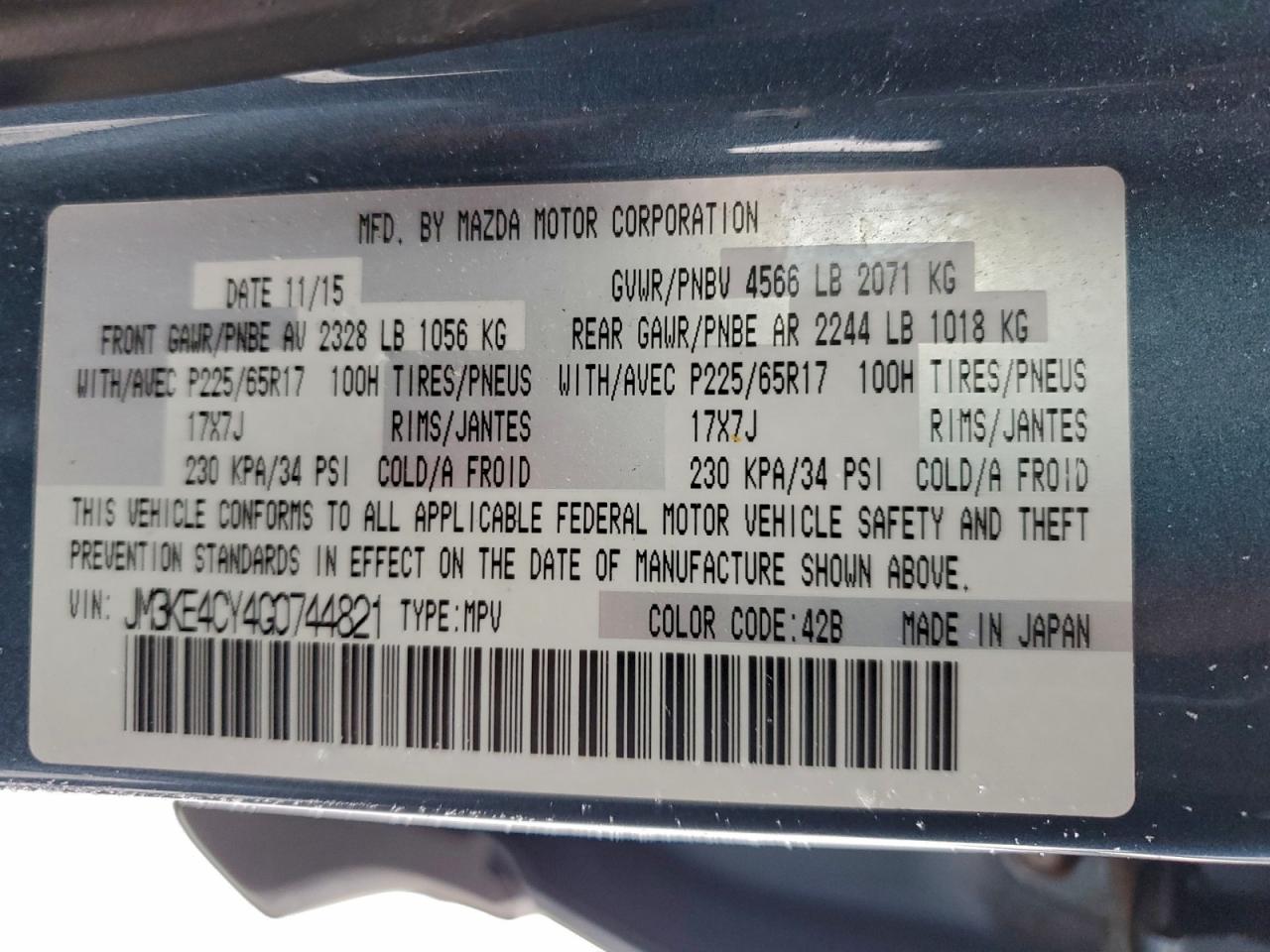 2016 Mazda Cx-5 Touring VIN: JM3KE4CY4G0744821 Lot: 94984245