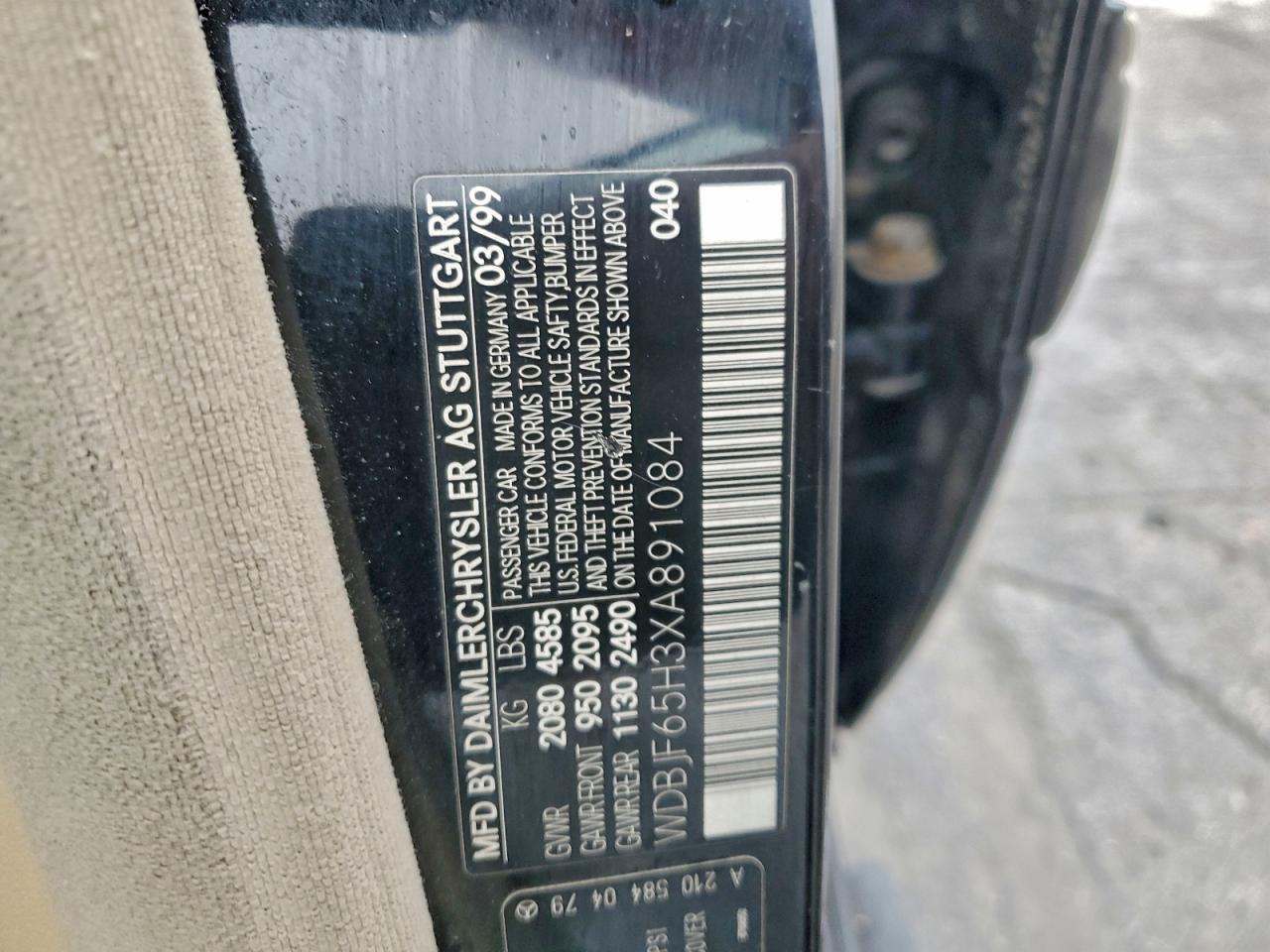 1999 Mercedes-Benz E 320 VIN: WDBJF65H3XA891084 Lot: 95907385