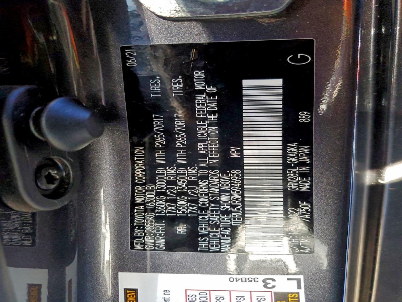 2021 Toyota 4Runner Sr5 Premium VIN: JTERU5JR3M5946958 Lot: 96722755