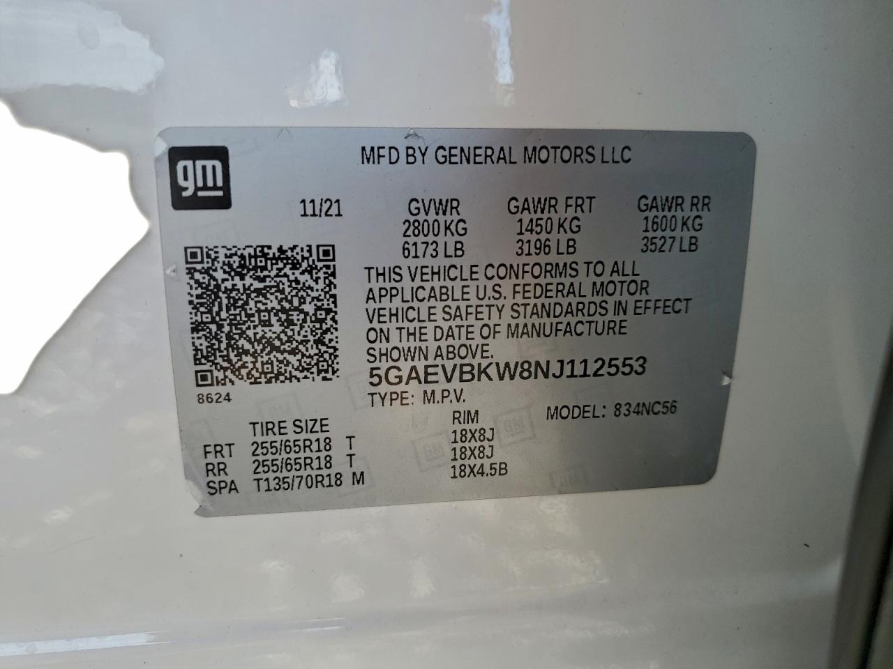 2022 Buick Enclave Premium VIN: 5GAEVBKW8NJ112553 Lot: 96606445