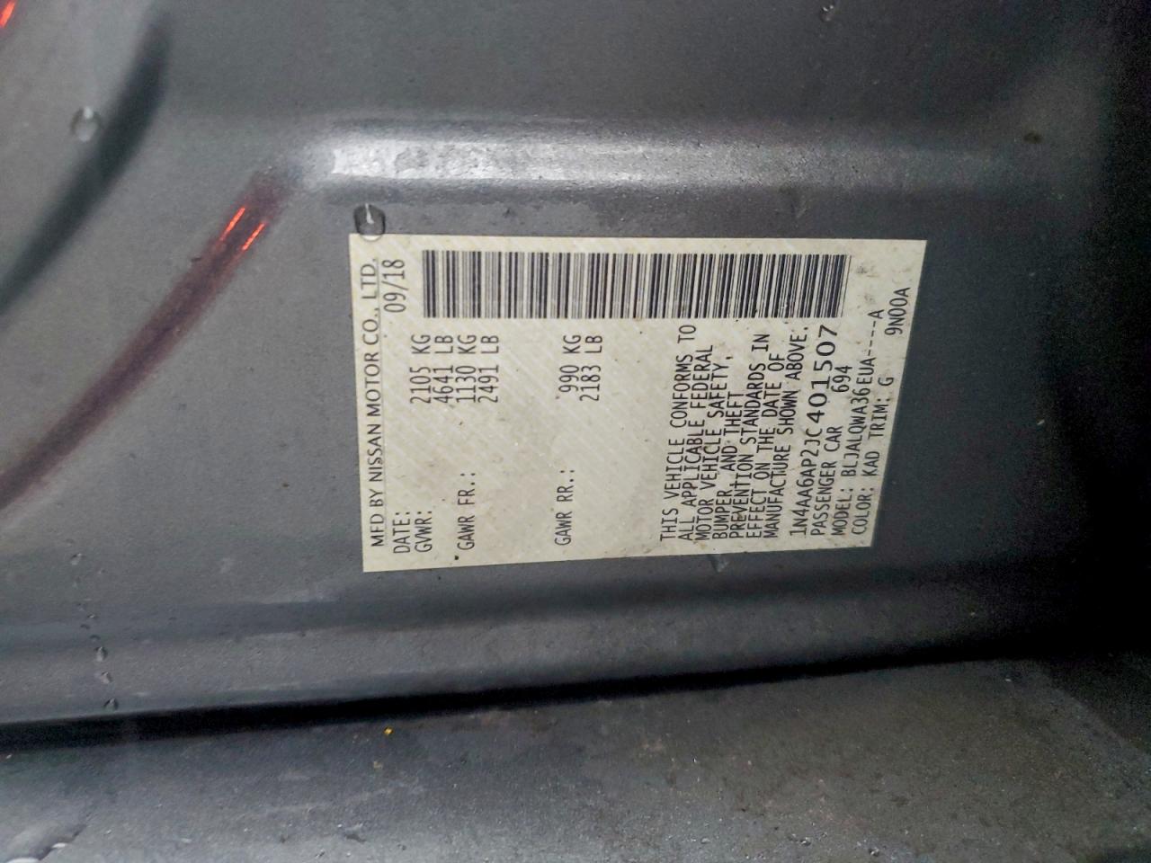 2018 Nissan Maxima 3.5S VIN: 1N4AA6AP2JC401507 Lot: 94766335