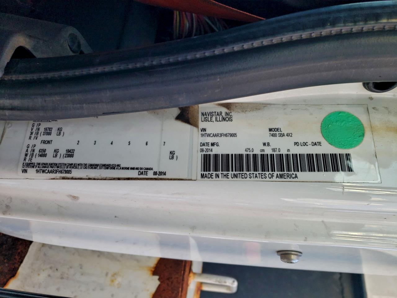 2015 International 7400 Bucket Truck VIN: 1HTWCAAR3FH679005 Lot: 96699705
