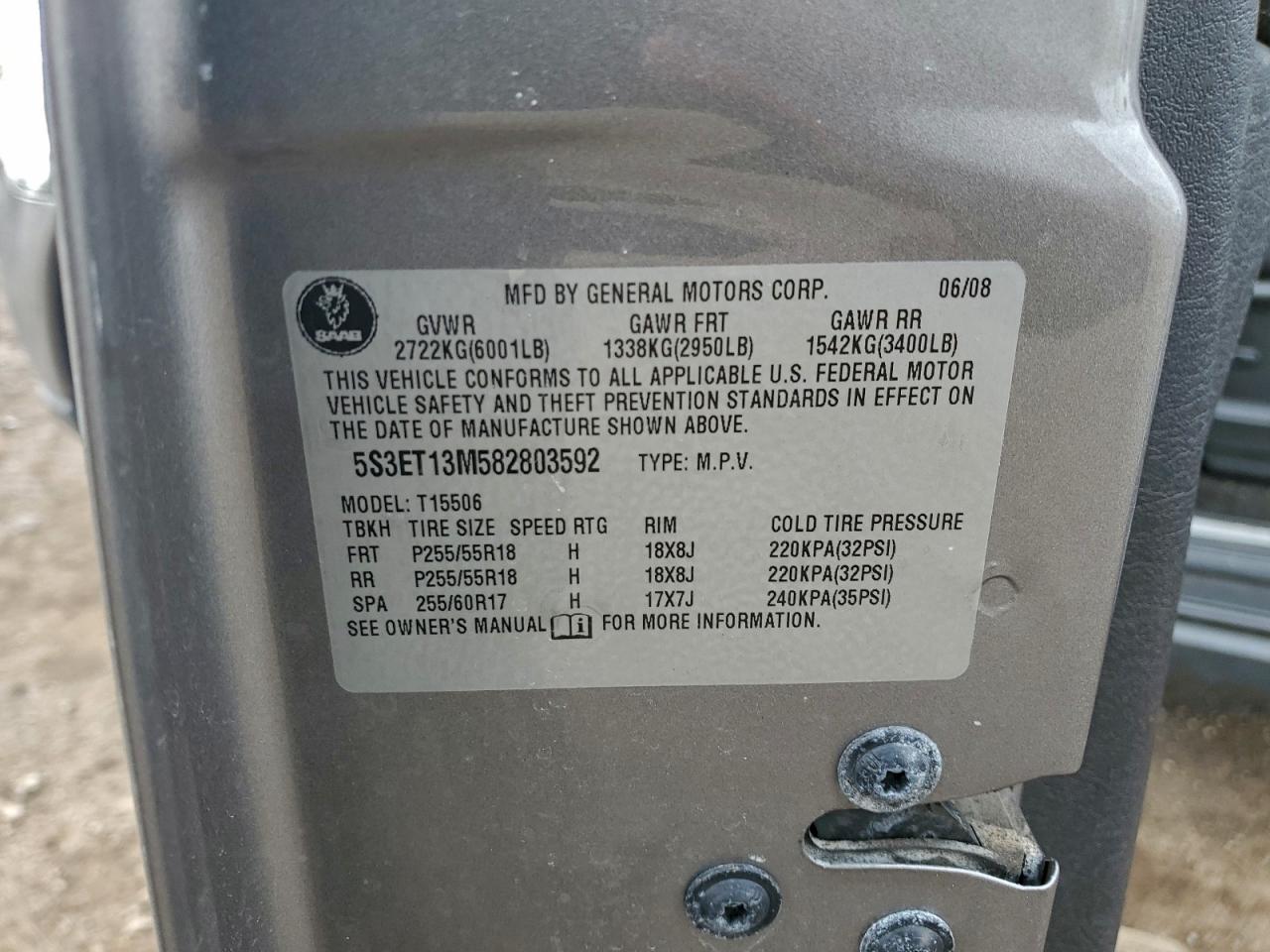 2008 Saab 9-7X 5.3I VIN: 5S3ET13M582803592 Lot: 94473425