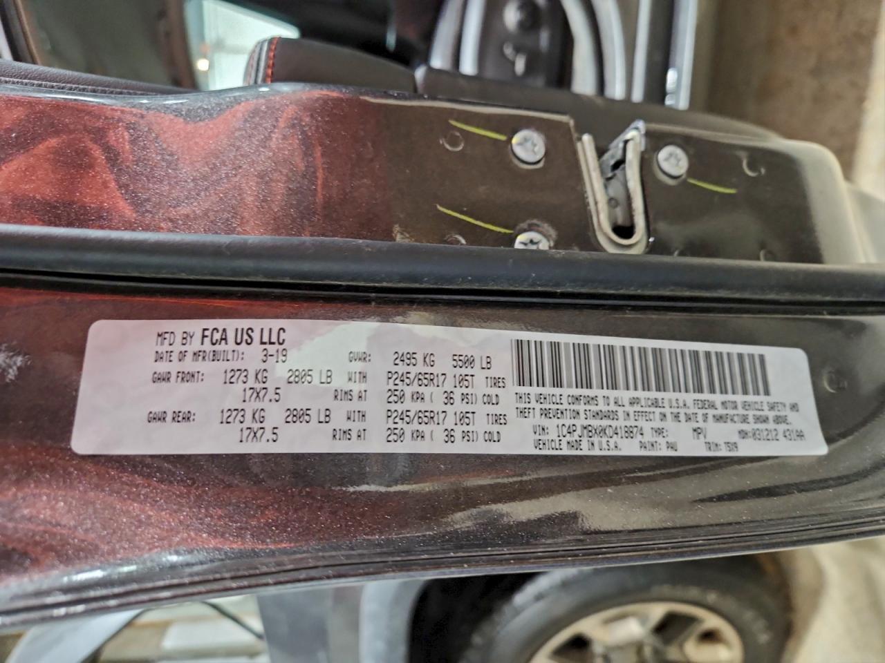 2019 Jeep Cherokee Trailhawk VIN: 1C4PJMBX0KD418874 Lot: 97286365