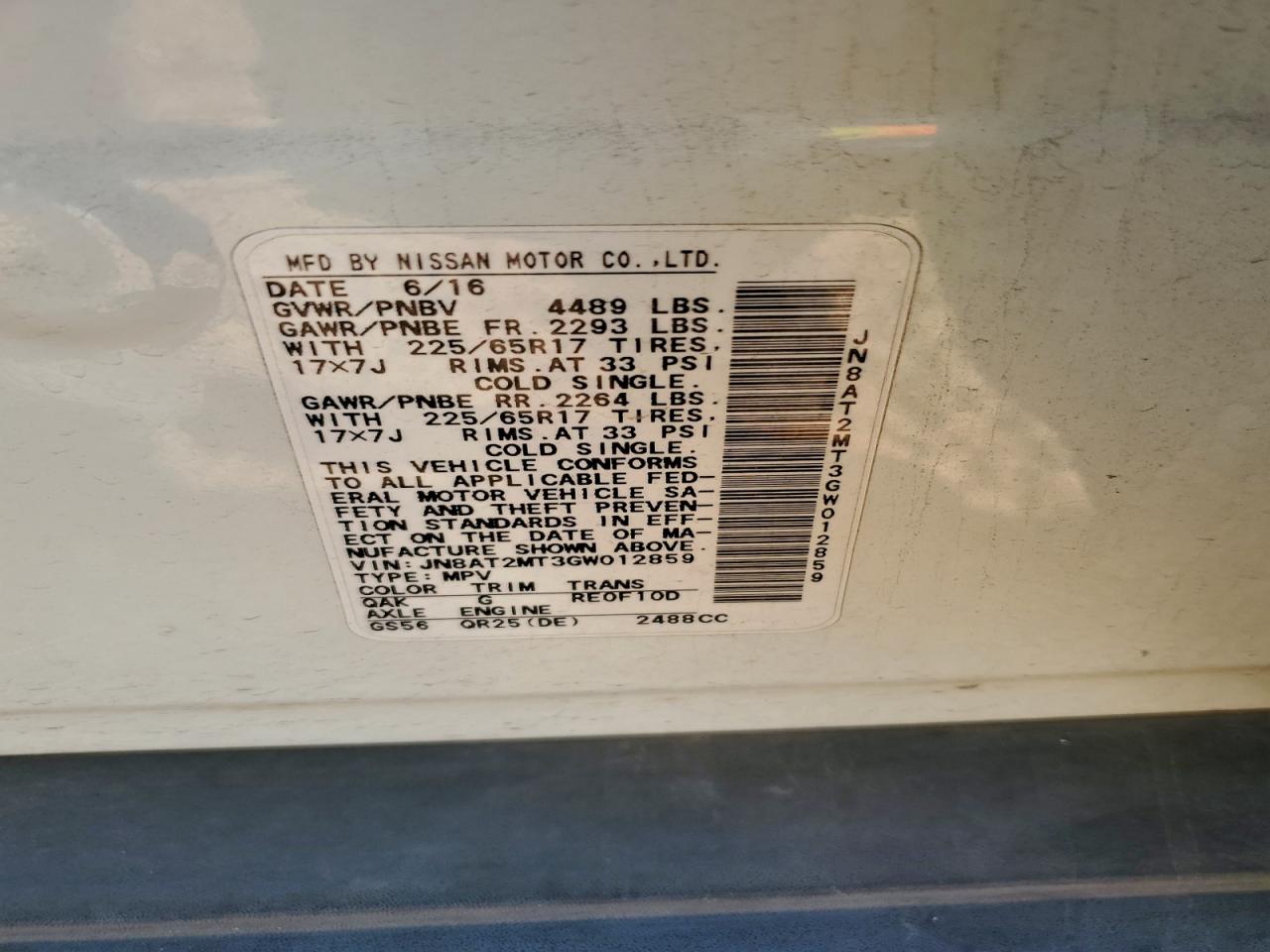 2016 Nissan Rogue S VIN: JN8AT2MT3GW012859 Lot: 96323855