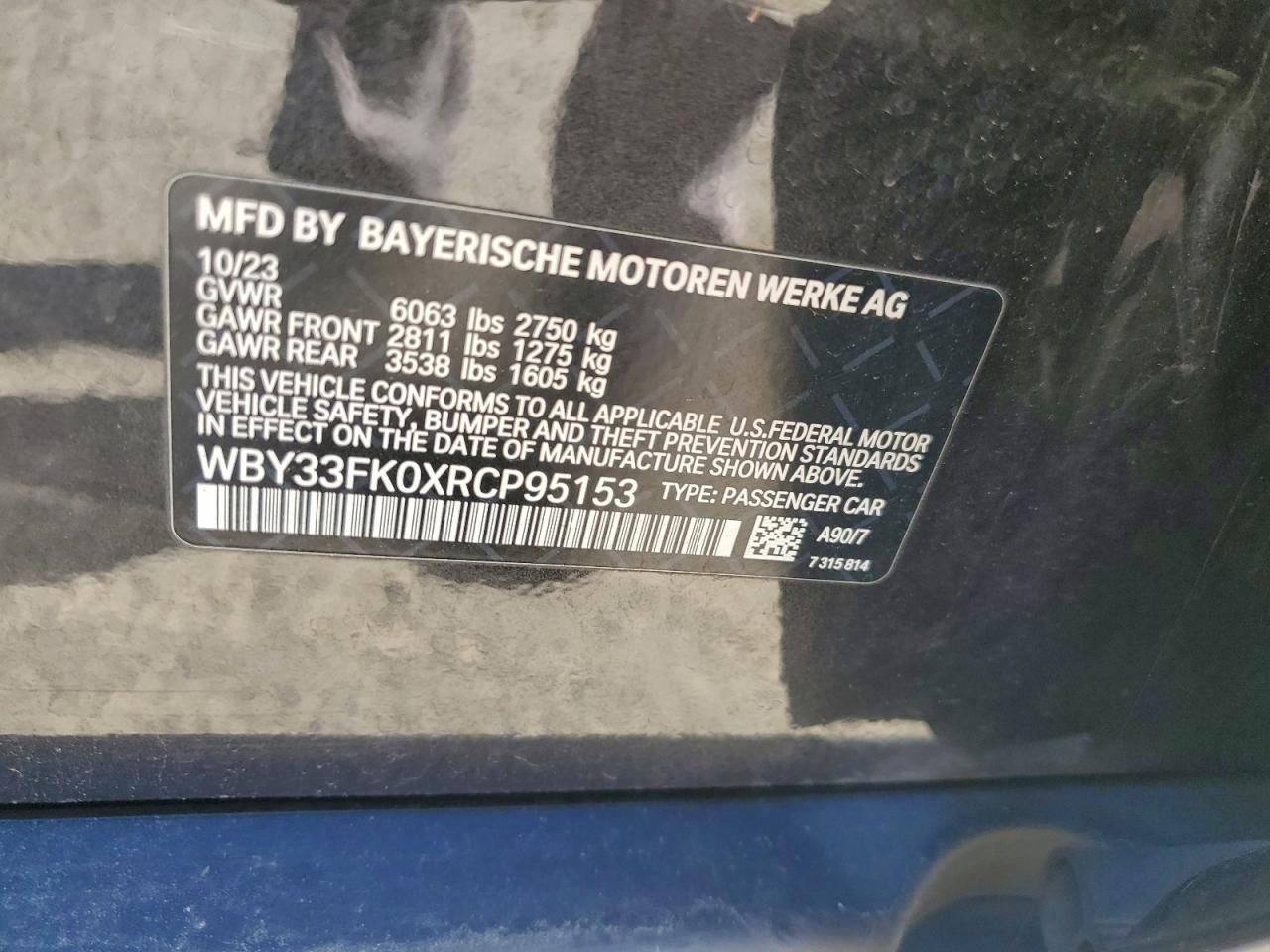 2024 BMW I5 Edrive 40 VIN: WBY33FK0XRCP95153 Lot: 95655165