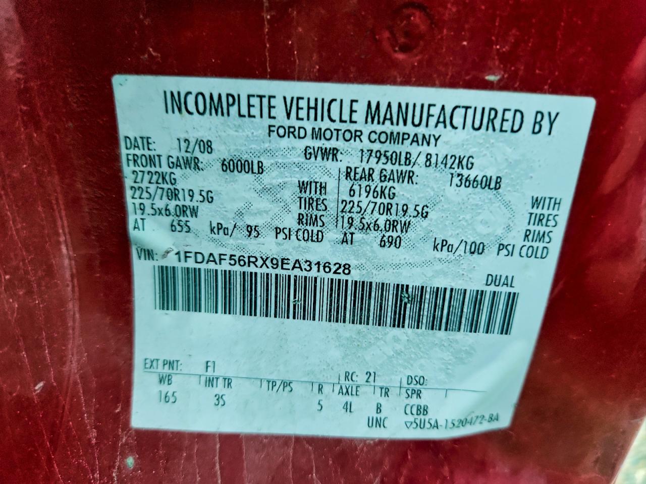 2009 Ford F550 Super Duty VIN: 1FDAF56RX9EA31628 Lot: 95878705