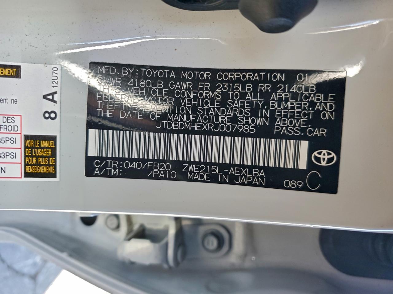 2024 Toyota Corolla Le VIN: JTDBDMHEXRJ007985 Lot: 94965495