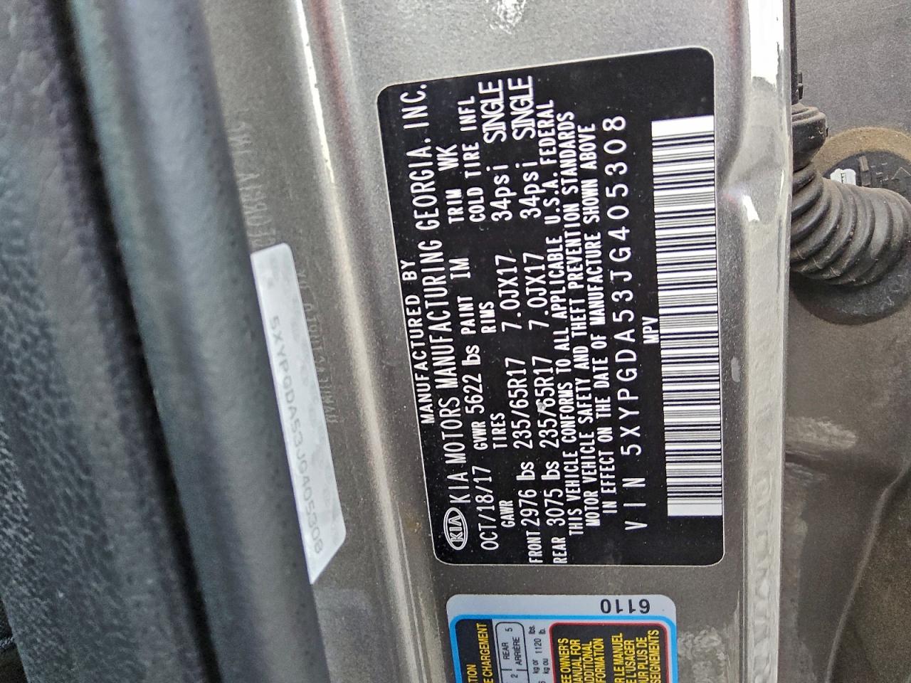 2018 Kia Sorento Lx VIN: 5XYPGDA53JG405308 Lot: 92418575