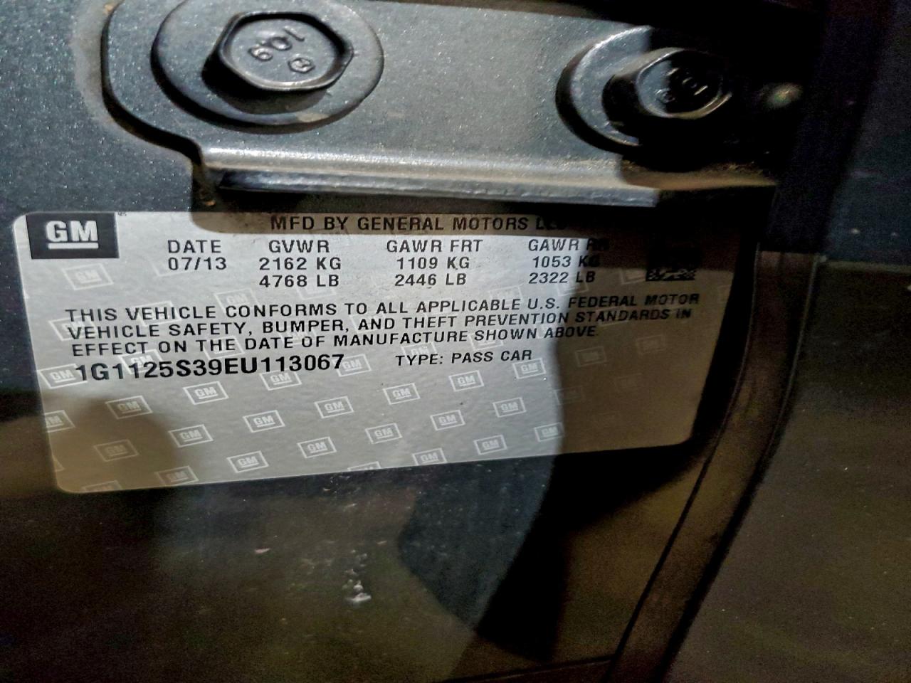 2014 Chevrolet Impala Lt VIN: 1G1125S39EU113067 Lot: 94016155